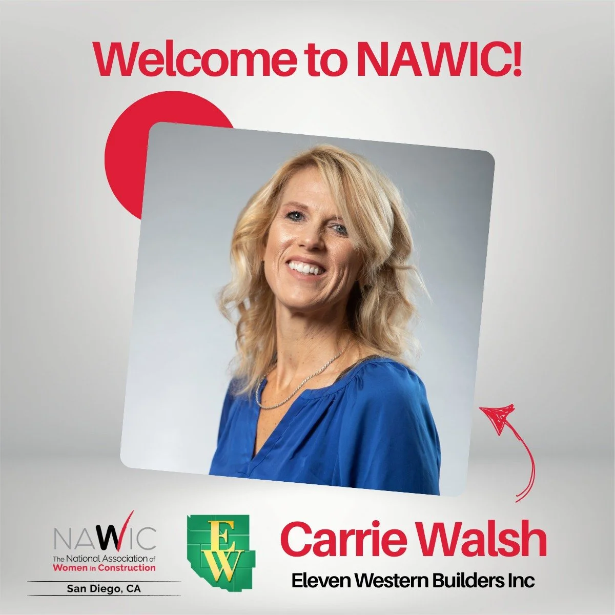 A warm NAWIC welcome to Carrie Walsh of Eleven Western Builders Inc! Carrie has spent 10 years in the construction industry and brings both expertise and enthusiasm to NAWIC San Diego. 🙌

Outside of work, she enjoys desert trips and quality time wit