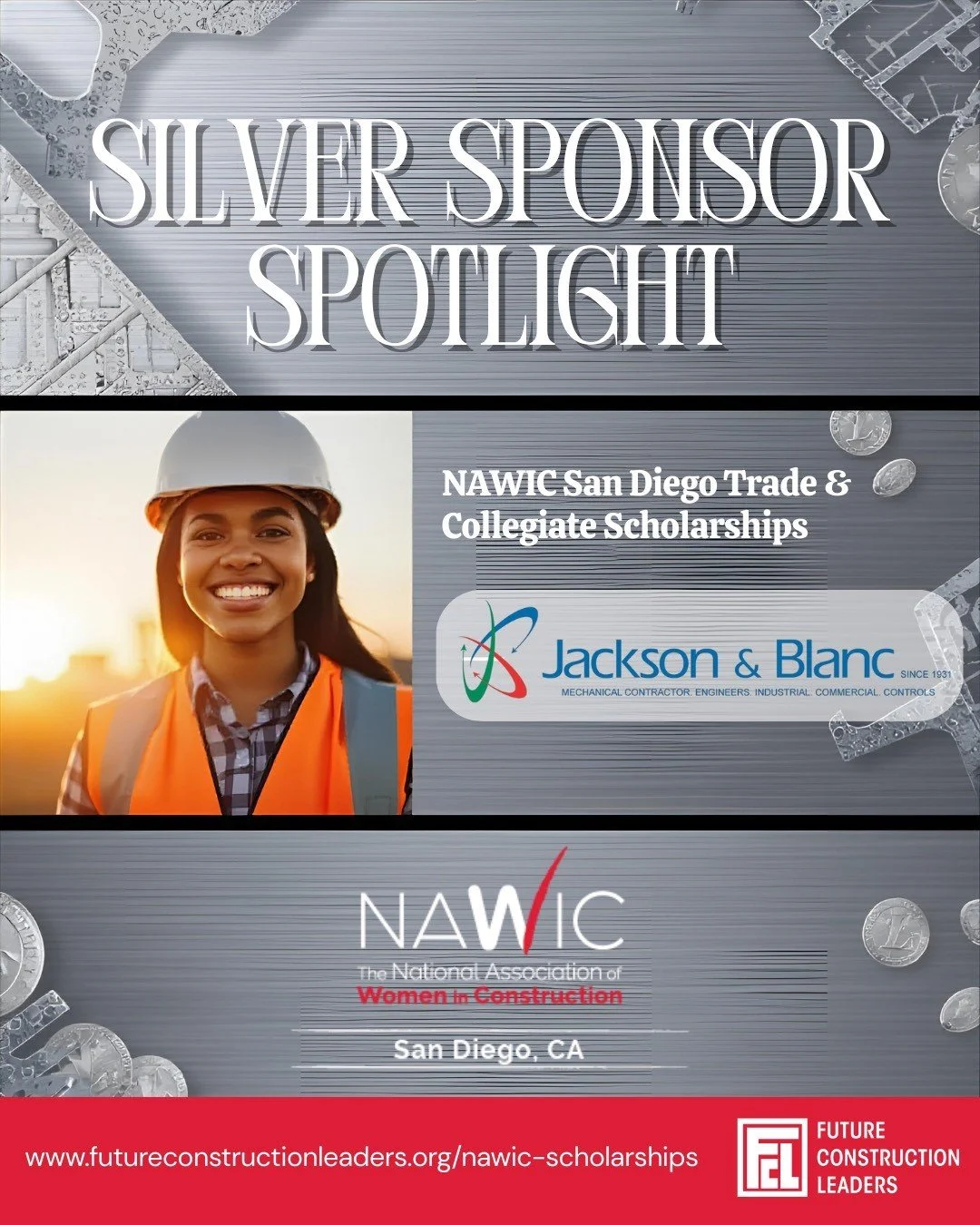 A big thank you to our Silver Sponsor, Jackson &amp; Blanc! 👏Their generous support of the Future Construction Leaders / NAWIC San Diego Trade &amp; Collegiate Scholarship Program helps us continue investing in the next generation of construction le
