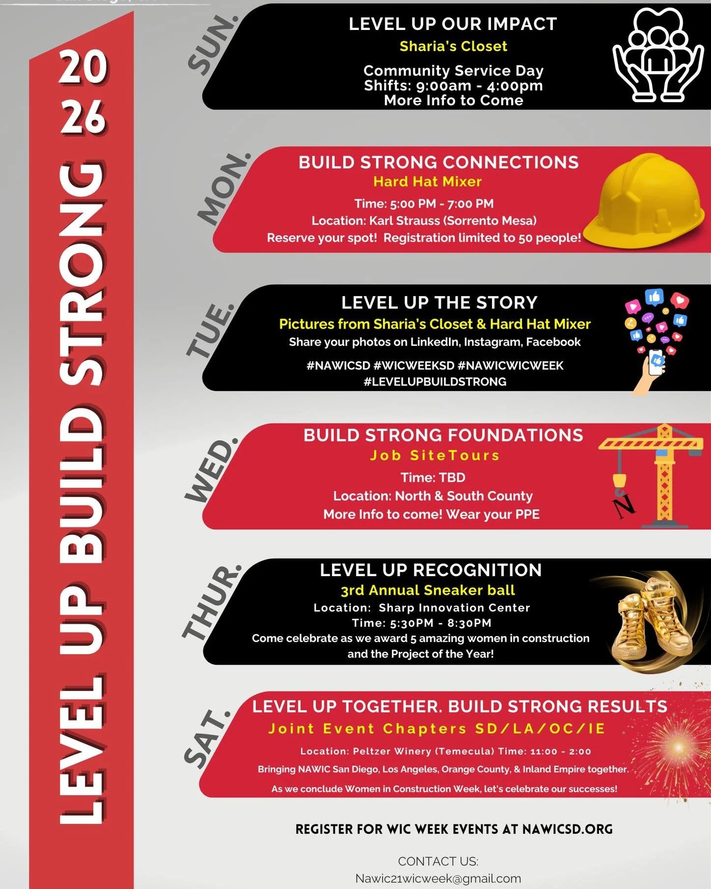 Save the Date! WIC Week 2026! Join NAWIC Chapter 21 as we celebrate Women in Construction Week from March 1-7. 🥳🎉 

This is a fantastic week full of events to connect, learn, and grow with industry professionals. Let's celebrate all the incredible 