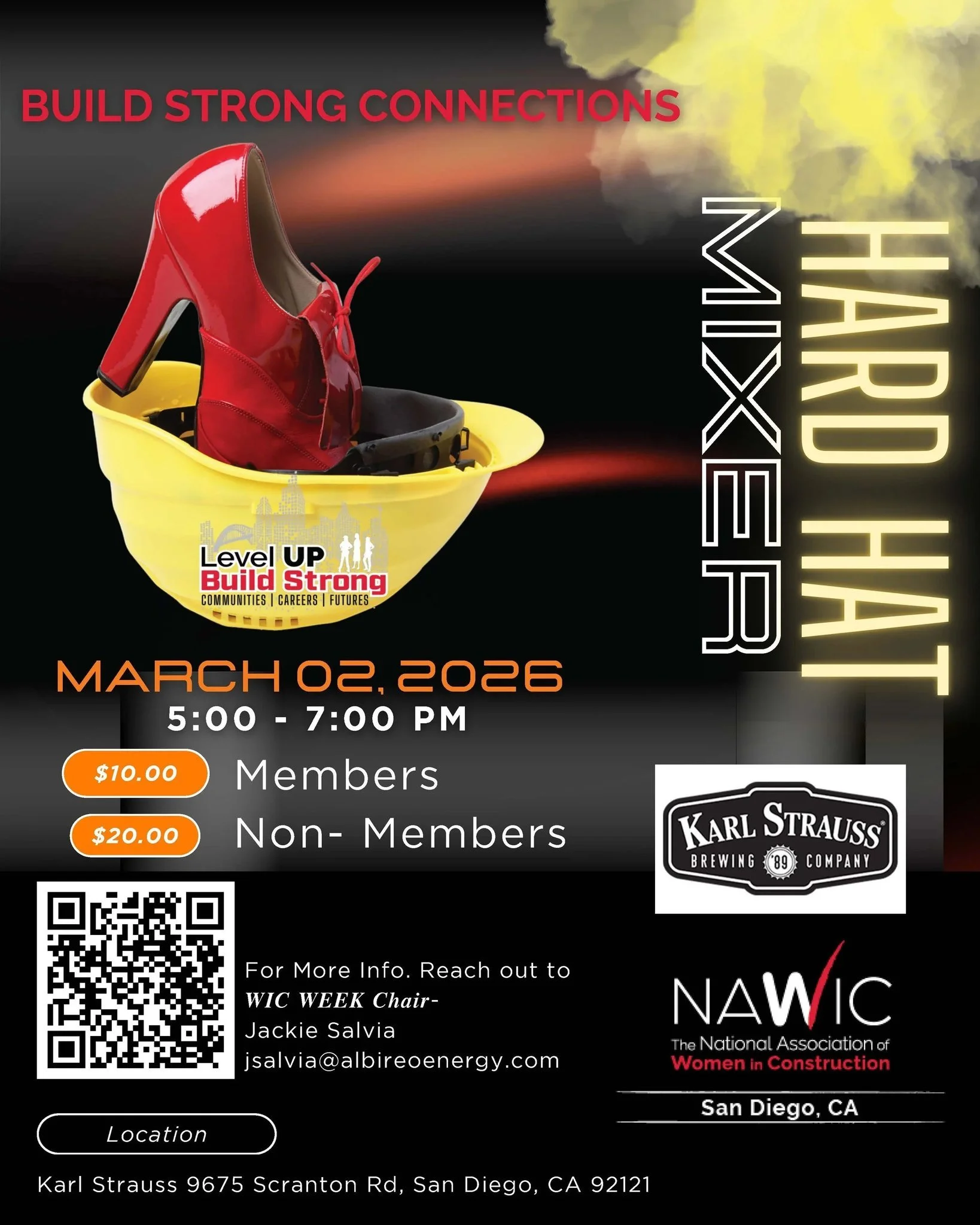 WIC Week: Hard Hat Mixer 👷&zwj;♀️

Celebrate WIC Week with great company, meaningful connections, and a cold brew! Join us for the Hard Hat Mixer and mix and mingle with San Diego&rsquo;s Women in Construction community.

📅 March 2, 2026
⏰ 5:00 PM 
