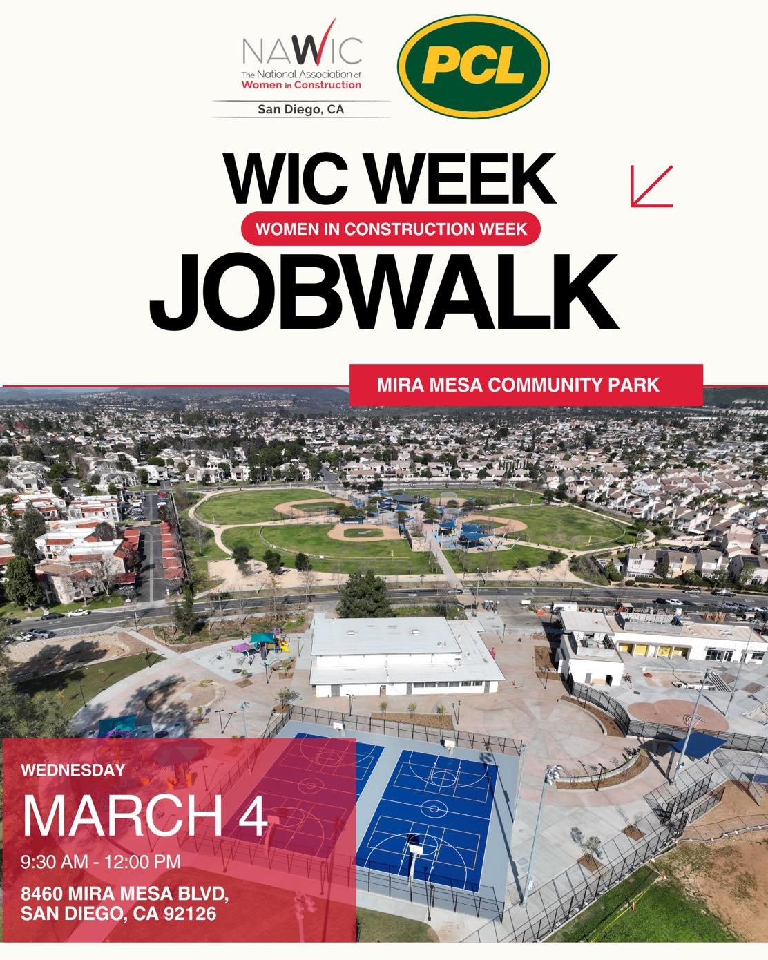 👷&zwj;♀️✨ Tomorrow&rsquo;s the day! Join us for WIC Week: Women in Construction Jobwalk at Mira Mesa Community Park from 9:30 AM &ndash; 12:00 PM.

Get an exclusive look at Phase II improvements, explore exciting new amenities, and connect with indu