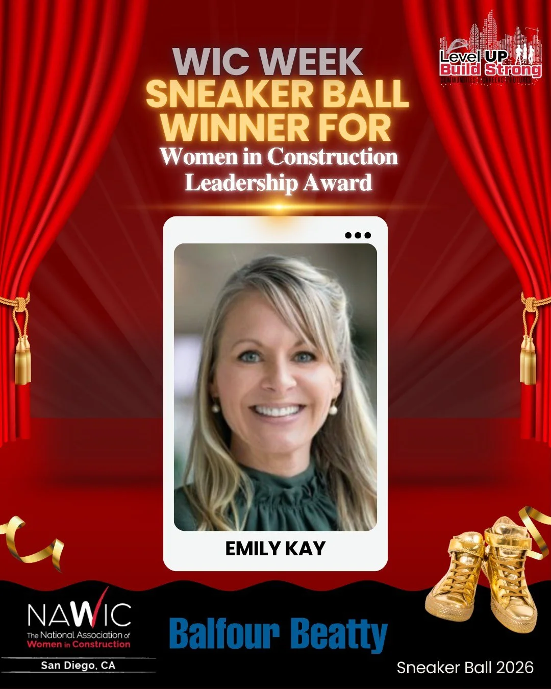 👟 WIC Week Sneaker Ball Winner 👟 

✨ 𝐖𝐨𝐦𝐞𝐧 𝐢𝐧 𝐂𝐨𝐧𝐬𝐭𝐫𝐮𝐜𝐭𝐢𝐨𝐧 𝐋𝐞𝐚𝐝𝐞𝐫𝐬𝐡𝐢𝐩 𝐀𝐰𝐚𝐫𝐝 ✨

Congratulations to Emily Kay of Balfour Beatty US on her outstanding leadership in construction!

What truly sets Emily apart is her pe