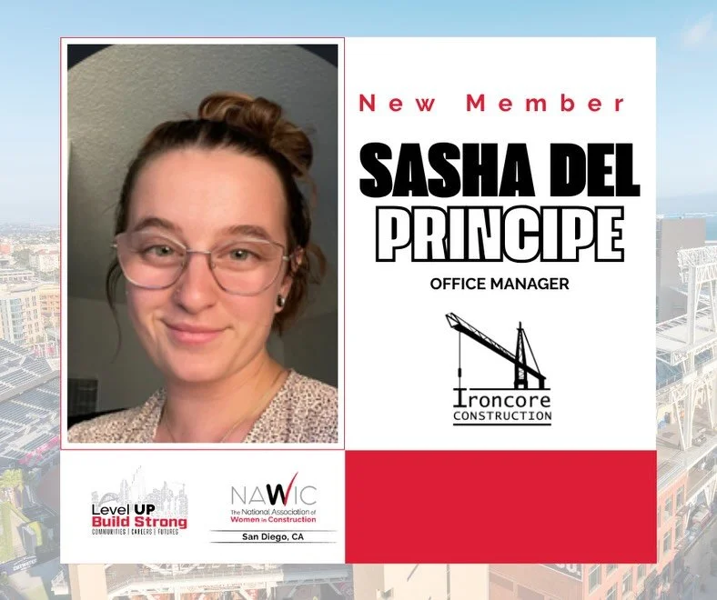 ✨ New Member Spotlight ✨

Please join us in welcoming Sasha Del Principe to NAWIC San Diego Chapter #21! 💙👷&zwj;♀️

🏗️ Company: Ironcore Construction LLC
💼 Role: Office Manager
⏳ Industry Experience: 3 years

🌟 Fun Facts:
Sasha enjoys reading, w