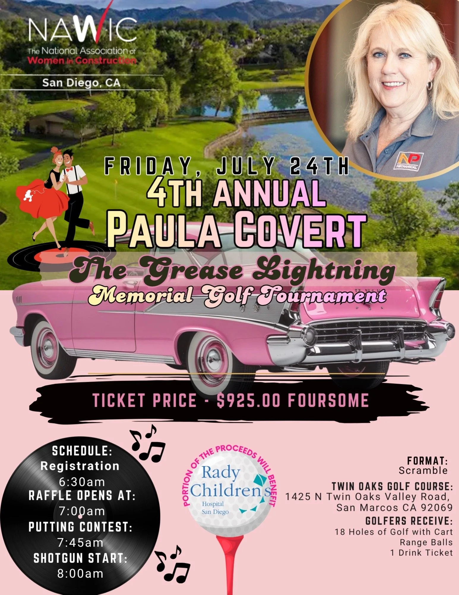 ⛳⚡ Calling All Golfers, Sponsors &amp; Supporters! ⚡⛳

NAWIC San Diego Chapter 21 invites both men and women to join us for the 4th Annual Paula Covert &ldquo;Grease Lightning&rdquo; Memorial Golf Tournament on Friday, July 2️⃣ 4️⃣ th at Twin Oaks Go