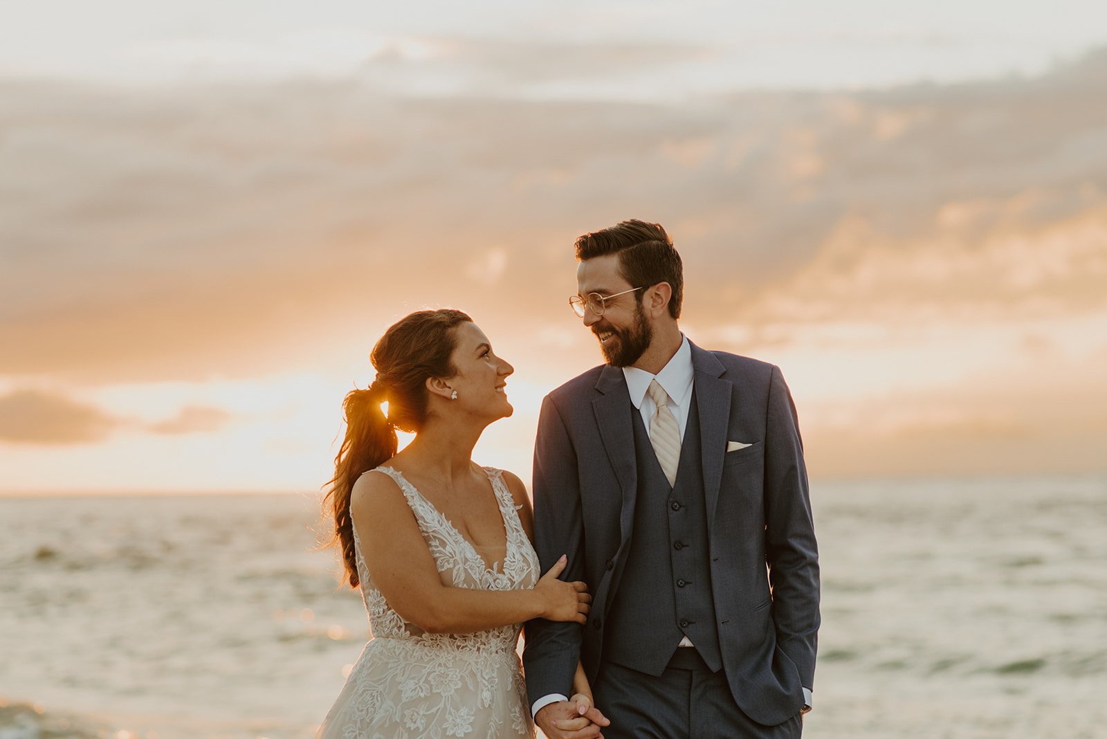 Sunset beach bridal portraits