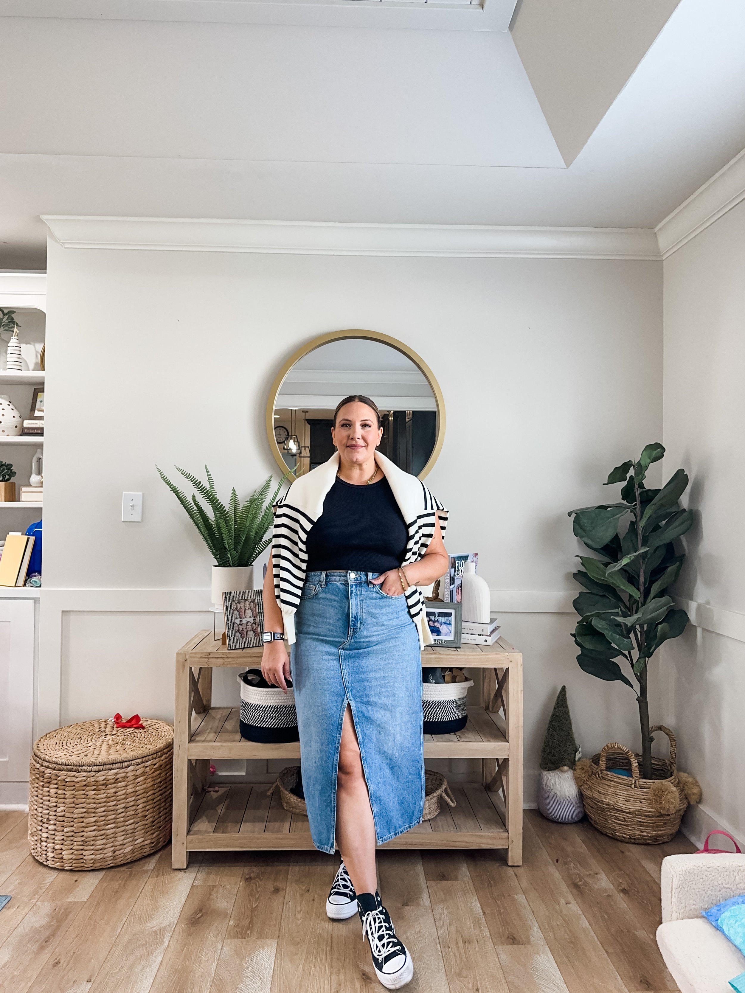 Black Denim Skirt - Midi