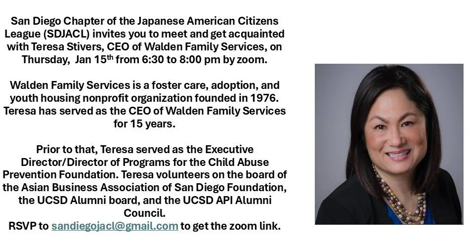 January 15: San Diego JACL Monthly Virtual Dialogues