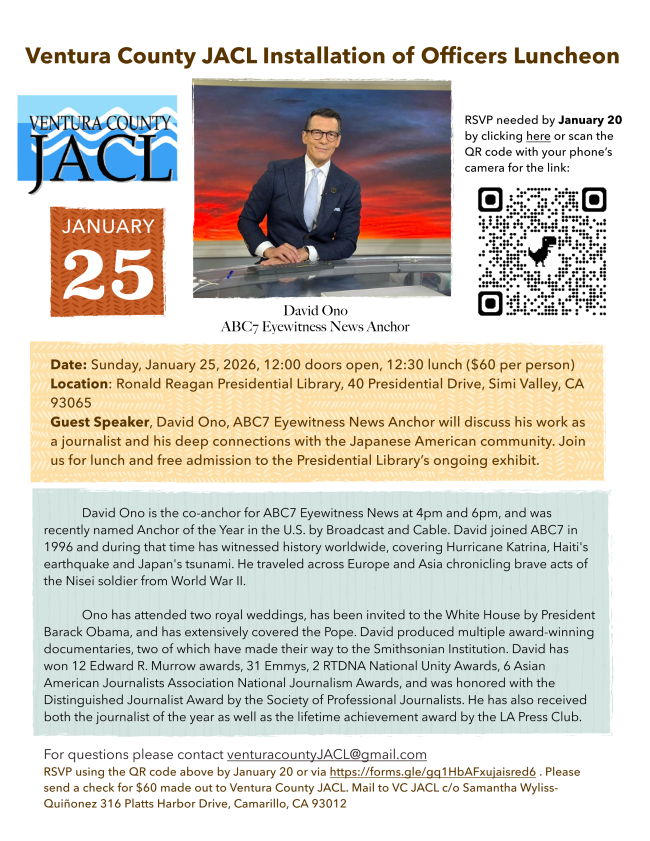 January 25: Ventura County JACL Installation Luncheon