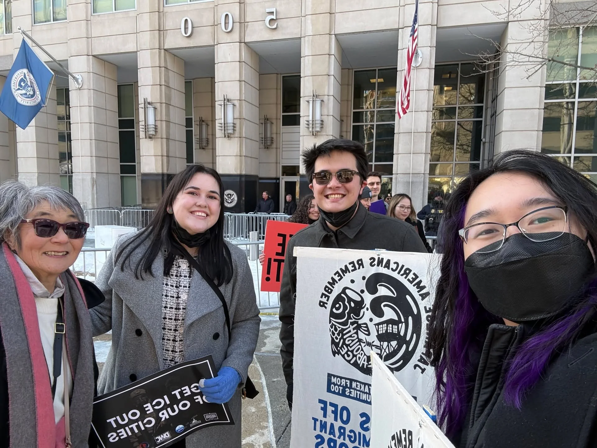 Earlier today, JACL staff joined members of the Congressional Tri-Caucus and other caucuses in a press conference outside of ICE headquarters in Washington, D.C., calling for an end to the ongoing violent actions of ICE agents and the removal of DHS 