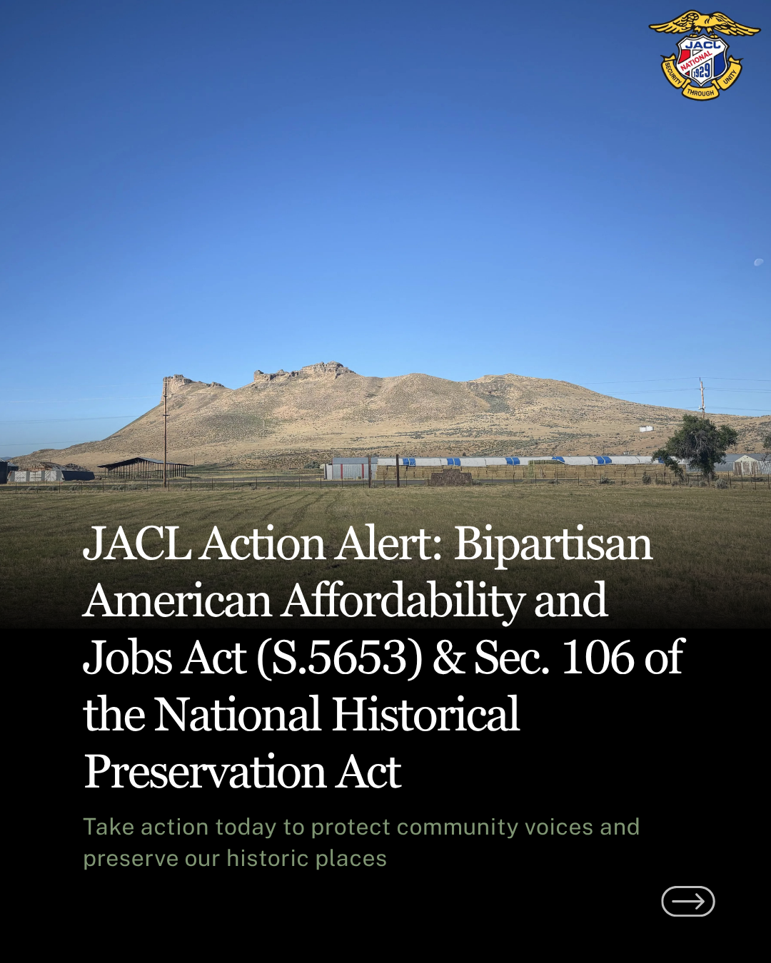 JACL Action Alert: Bipartisan American Affordability and Jobs Act (S.5653) &amp; Sec. 106 of the National Historical Preservation Act