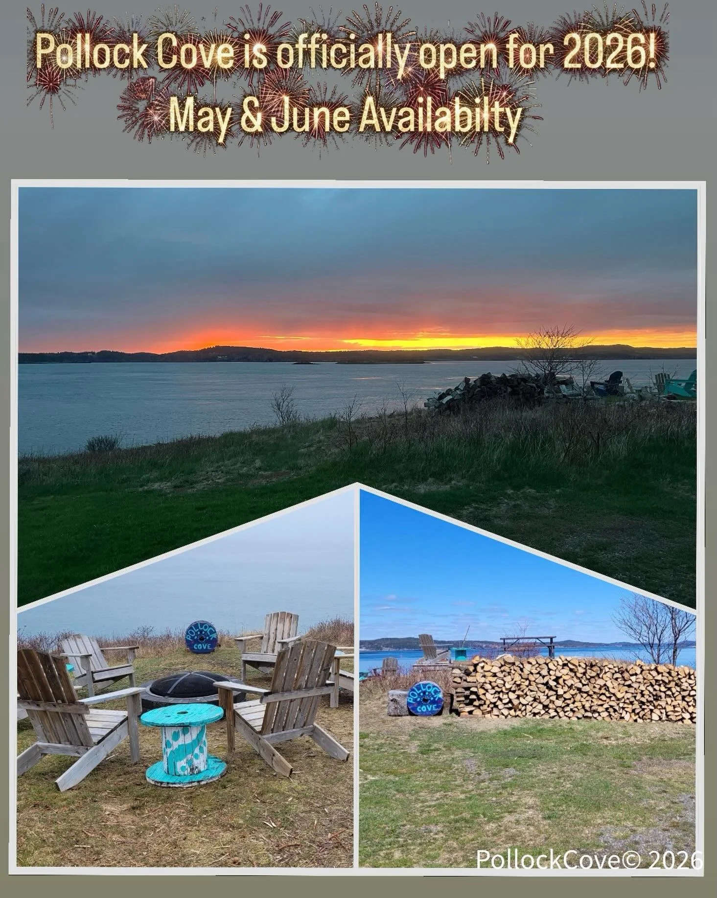 We can&rsquo;t wait to see you! Sunsets incoming. All we need is you enjoying a fire at the point to make 2026 a great season! The link in our bio will get you to our website. #pollockcoveseasideretreat #explorenb #visitcampobelloisland
