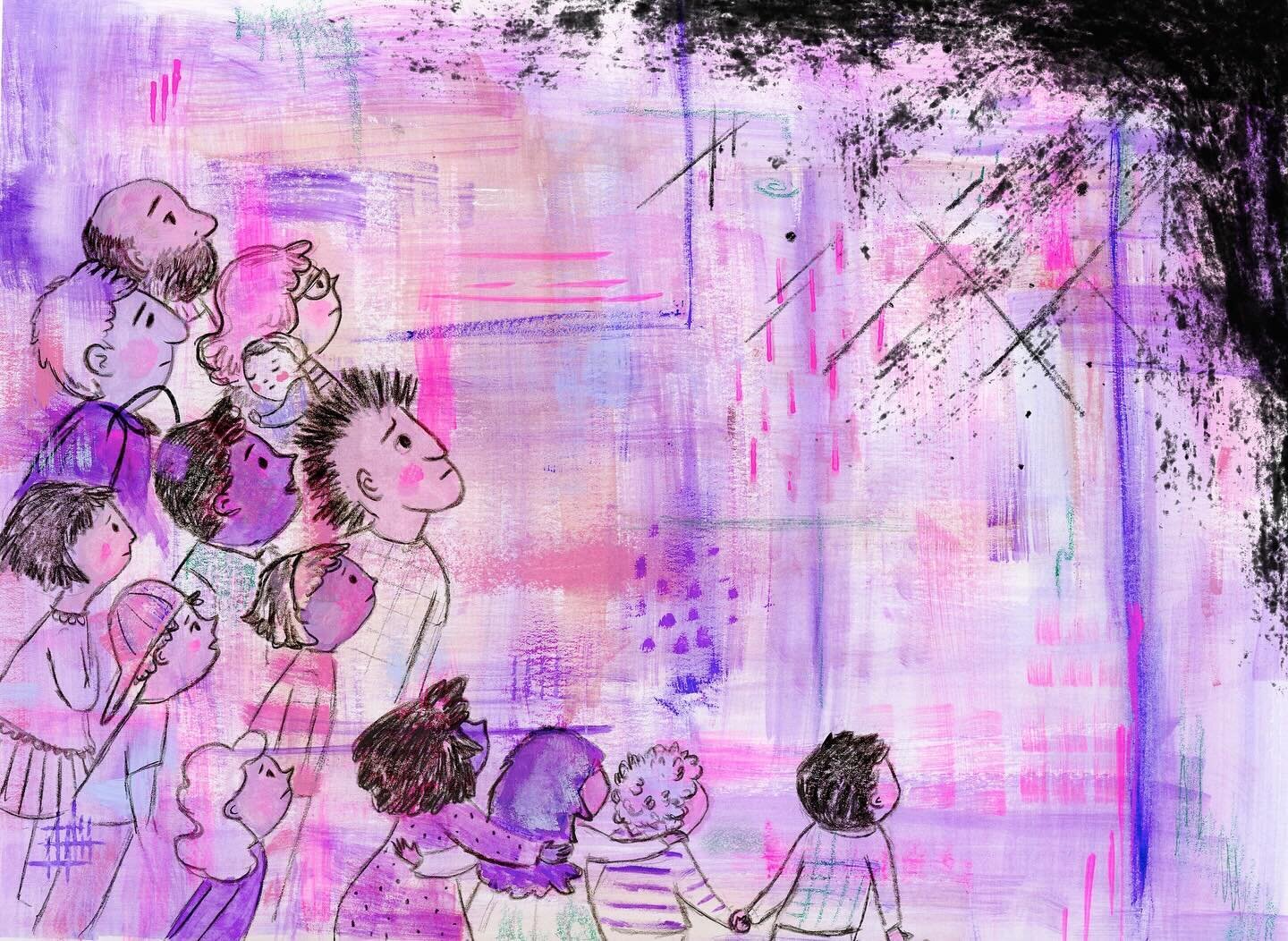 Made it just in time for the end of #scbwidrawthis #abstract.&rdquo; This was cathartic for me to paint, since there&rsquo;s so much pain in the world right now. I&rsquo;ll leave you to interpret it as you like. 
.
.
.
.
#kidlit #kidlitart #abstract 