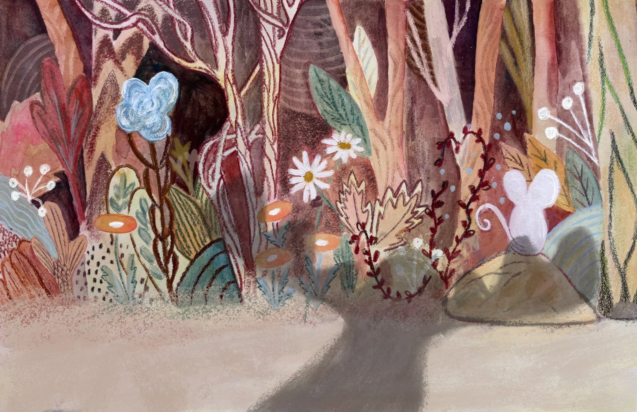 From my book dummy "Small" done in gouache, neocolor II and colored pencil.