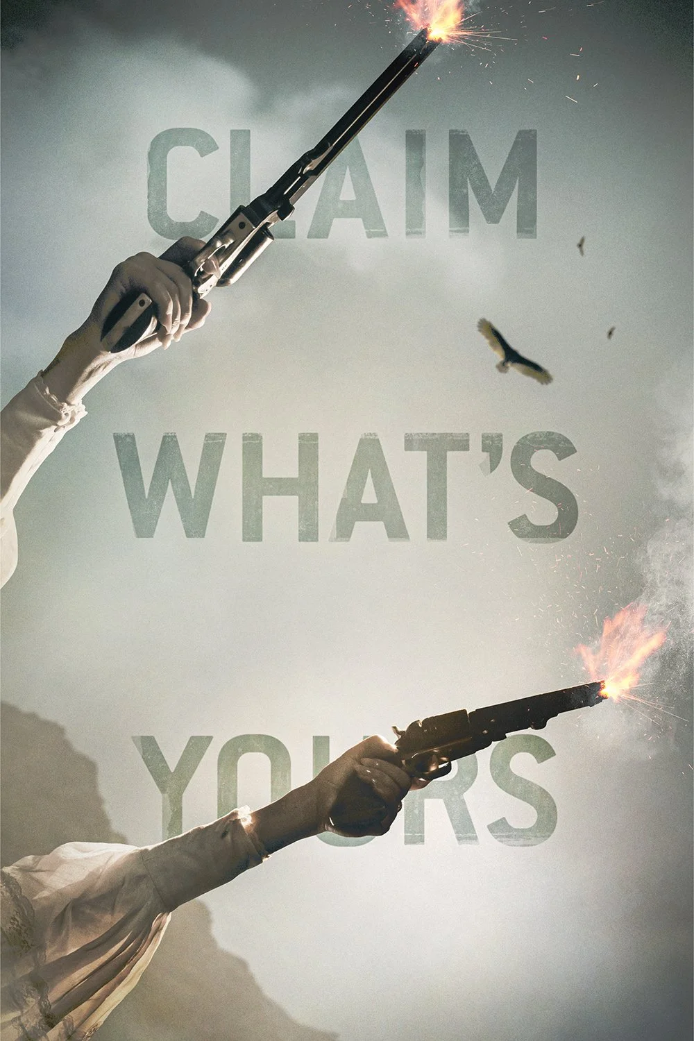 Two hands holding guns with sparklers, pointing towards the sky, with the words 'CLAIM WHAT'S YOURS' in the background.