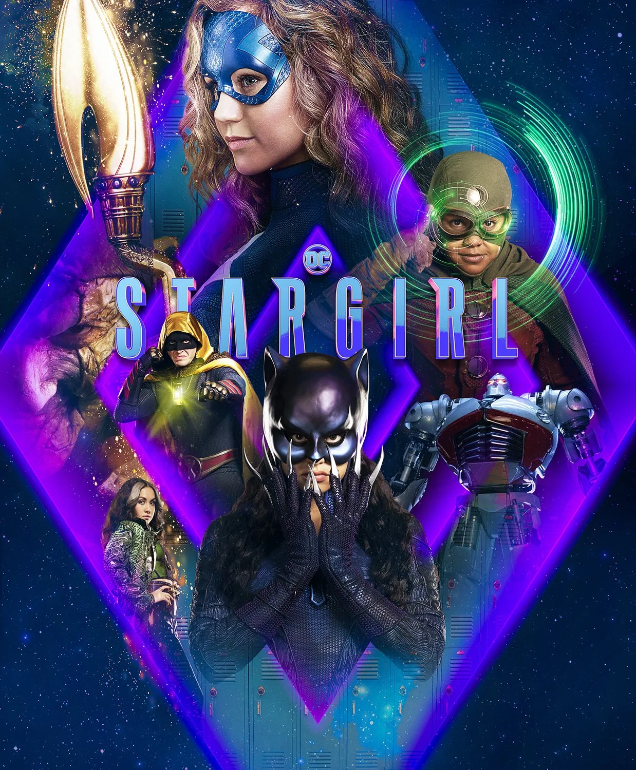 Poster for the movie 'Shang-Chi and the Legend of the Ten Rings' with multiple superheroes in colorful costumes and a cosmic background.