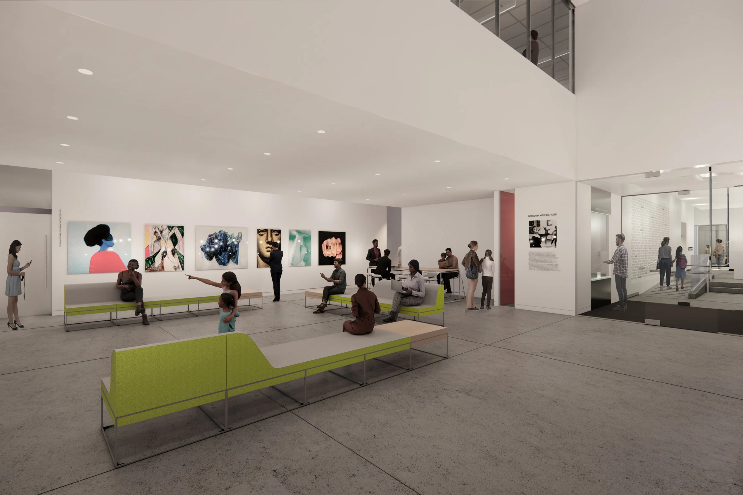 GATHERING SPACE LOOKING TOWARDS DONOR WALL AND SCHOOL