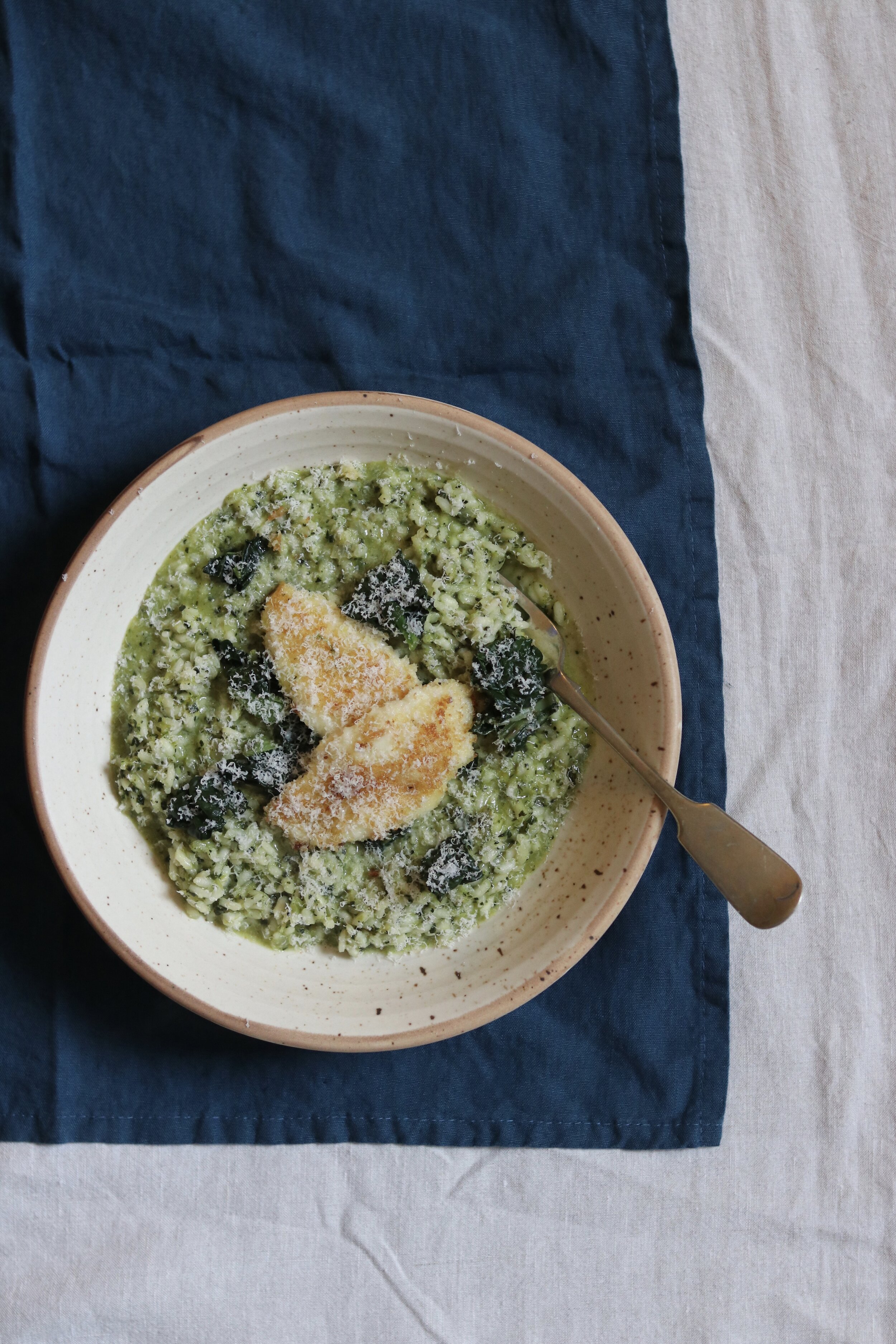 Risotto verde with cavolo nero and crisp mozzarella 