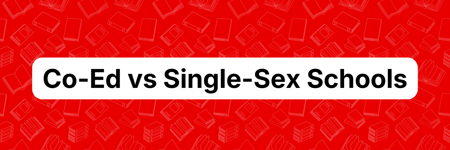 'Co-Ed vs Single-Sex Schools' text on a U2 background