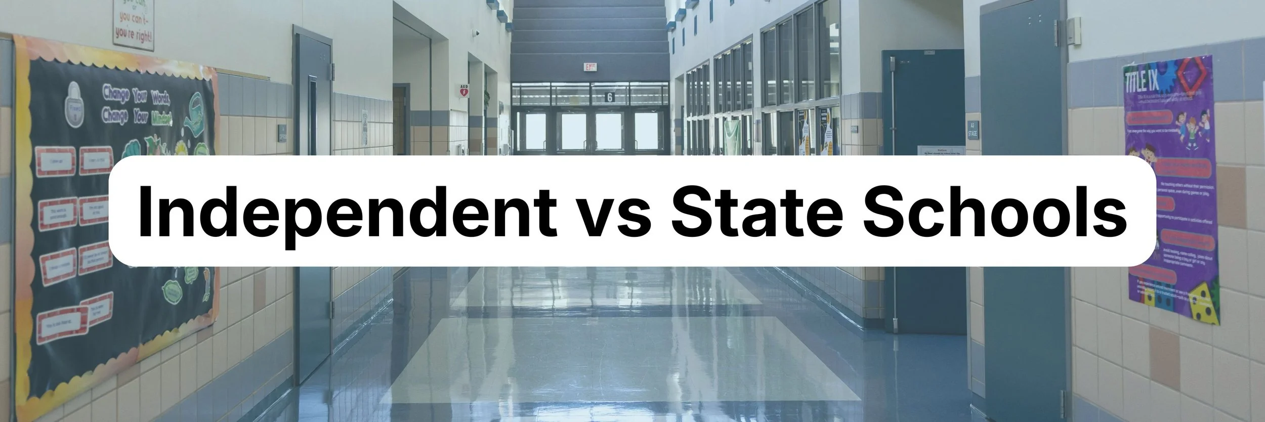 'Independent vs State Schools' on a background of a top boys' independent school