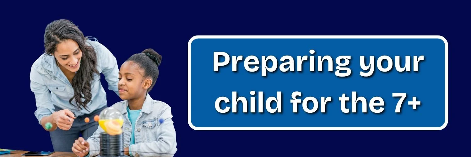 U2 Tuition student takes part in lesson with U2 Tutor. Text that reads: Preparing your child for the 7+.