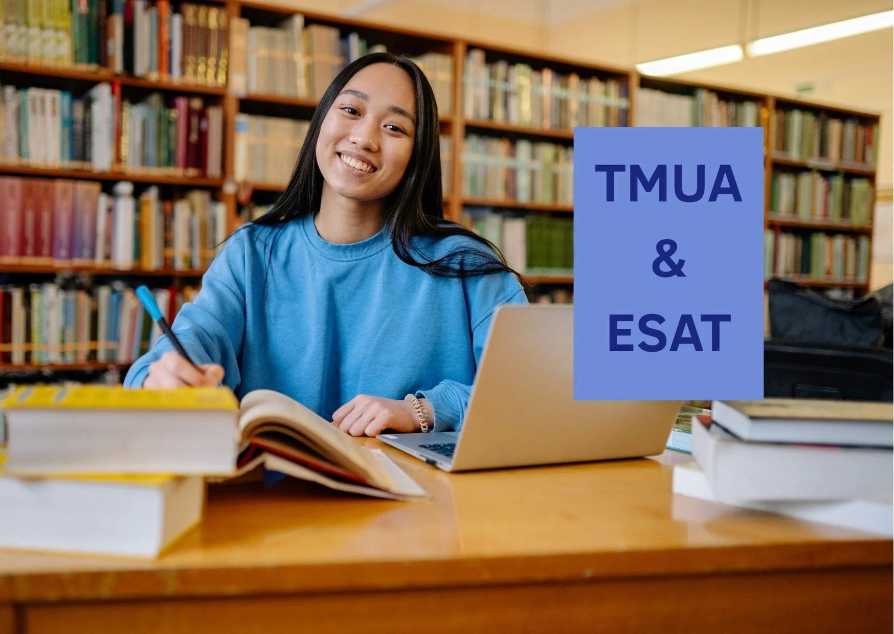 Oxford applicant studying for her admissions test. Oxford shifts to TMUA, ESAT, and TARA from 2027 entry (first examined 2026)