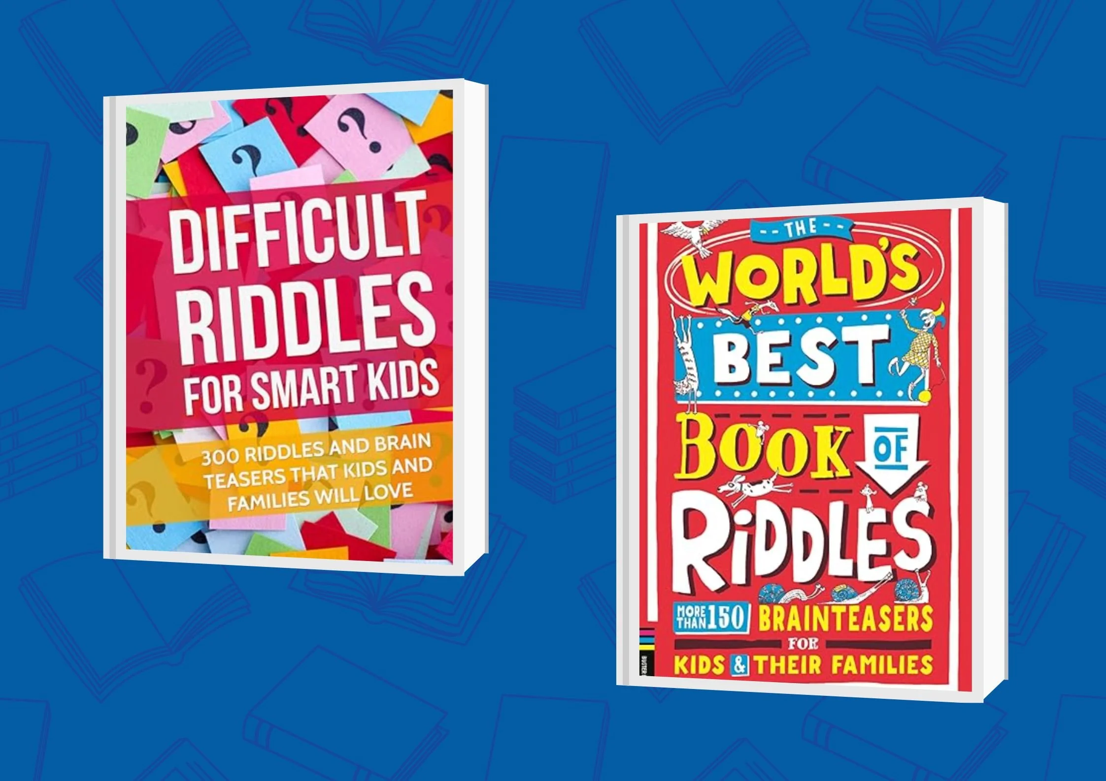 Images of recommended 'Logical Puzzle and Riddle' books sit on top of a background in U2 colours.