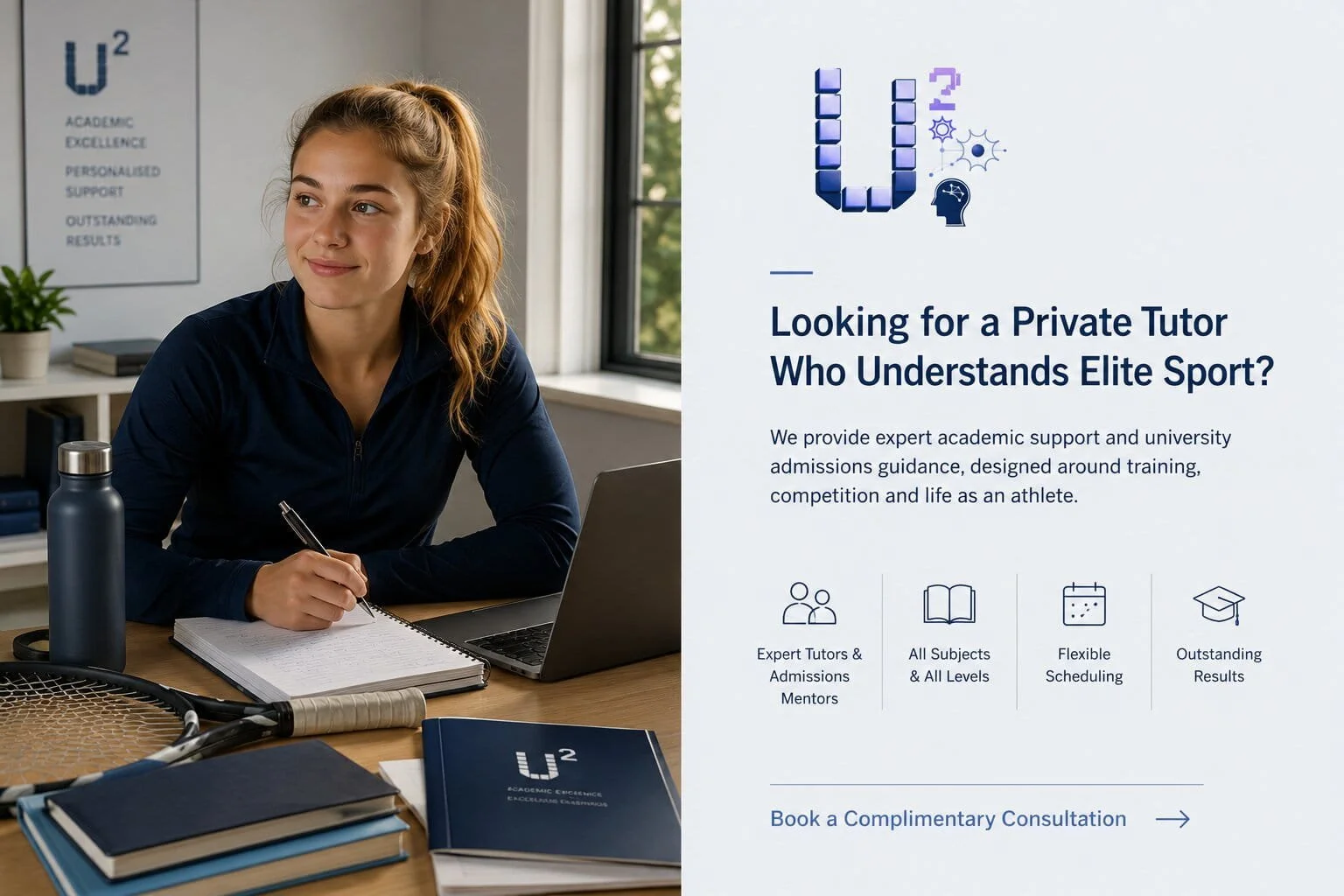 Confident student-athlete receiving flexible private tutoring and university admissions support from U2 Tuition.