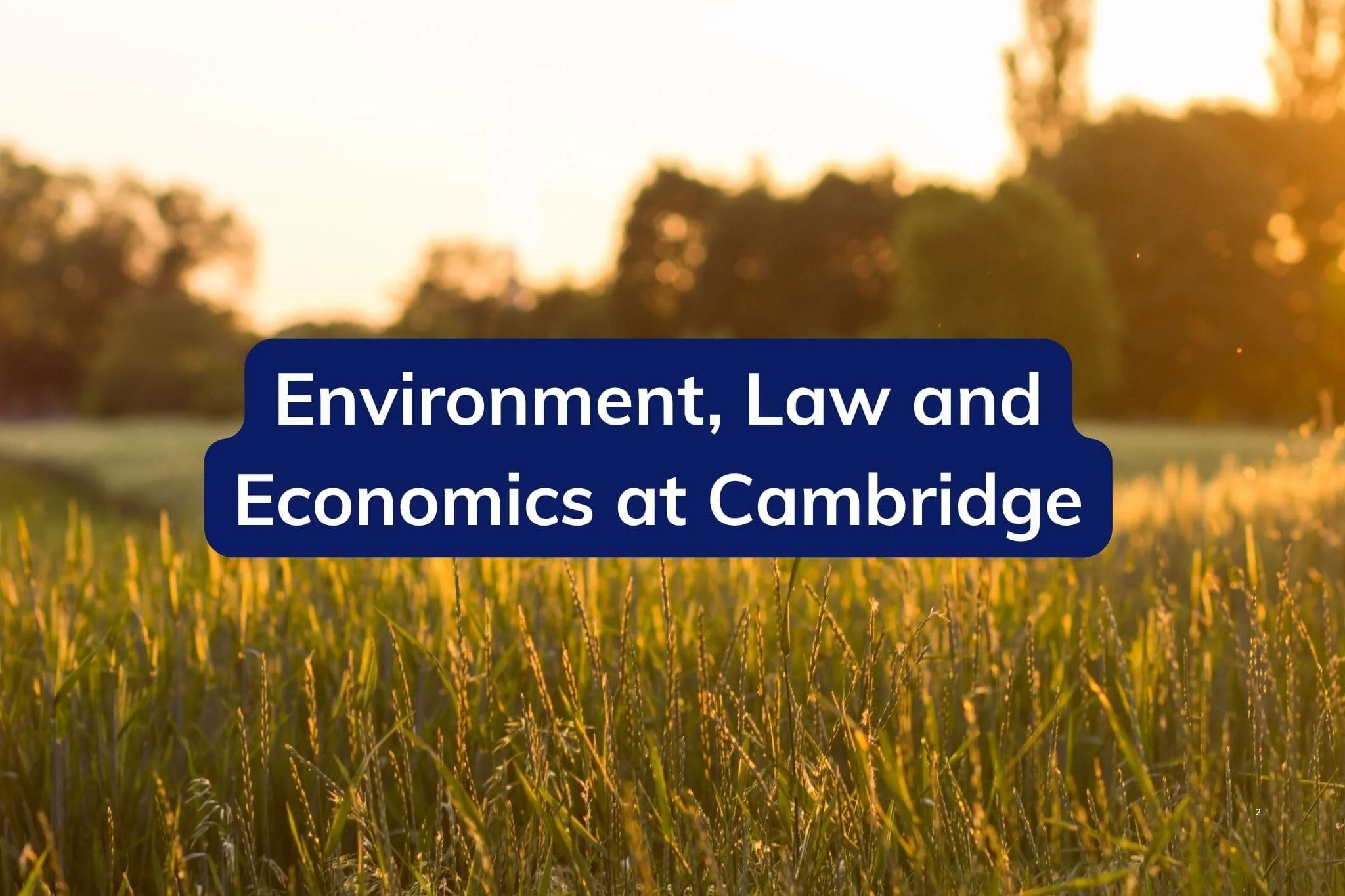 Environment, Law and Economics at Cambridge title over a sunlit countryside landscape.