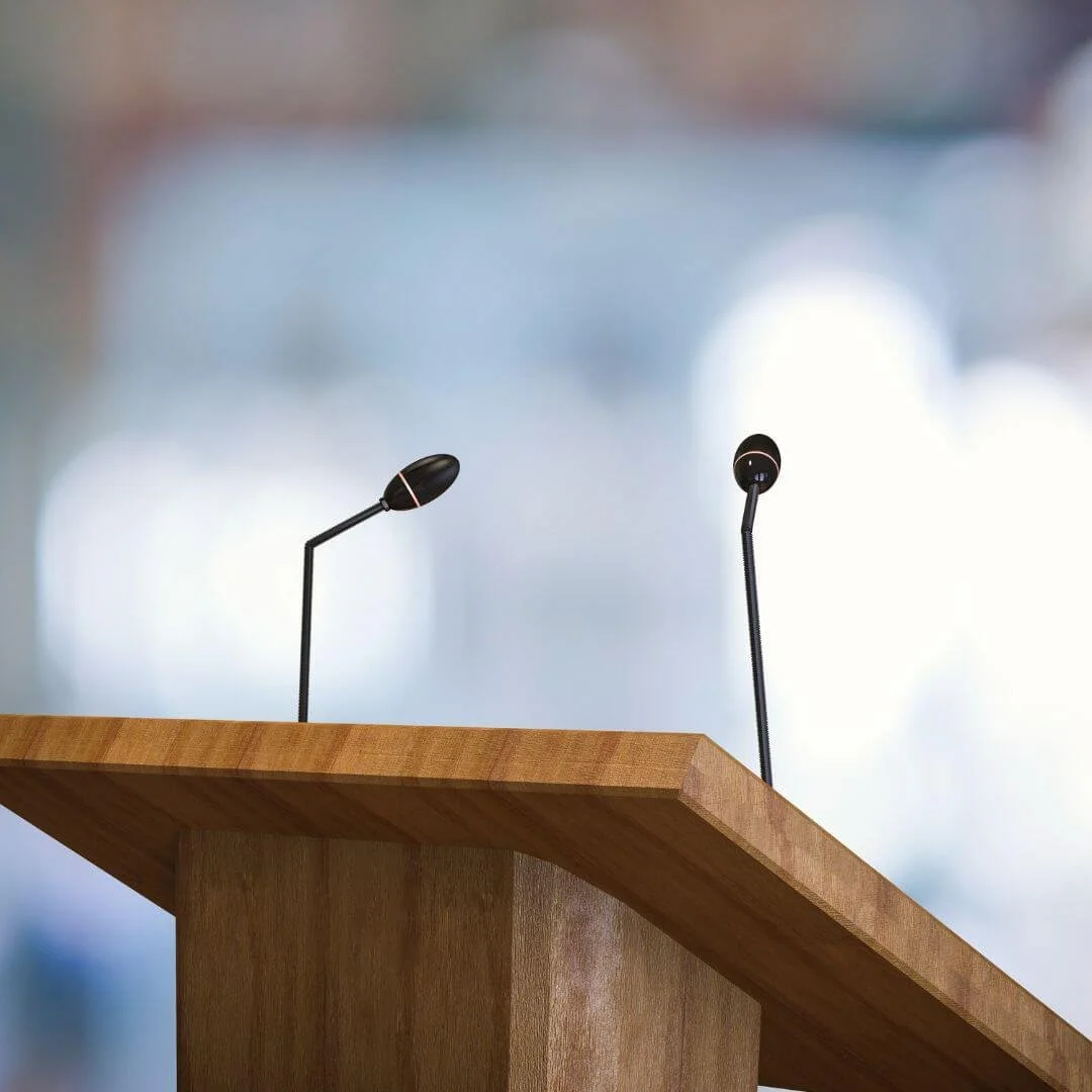 An image of a debating / public speaking microphone.