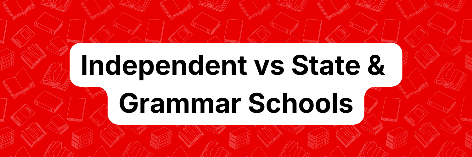 'Independent vs State & Grammar Schools' text on a U2 Tuition background