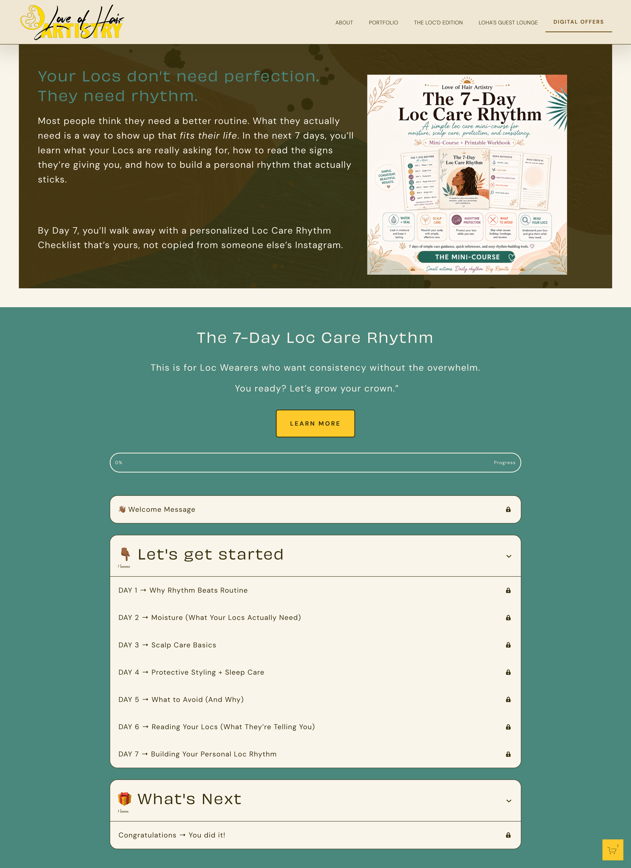 The 7-Day Loc Care Rhythm printable workbook and mini-course by Love of Hair Artistry