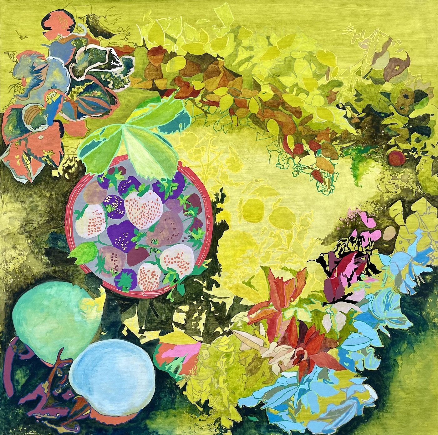Saccharine, Watercolor, Acrylic Marker & Acrylic on Board, 16" x 16"