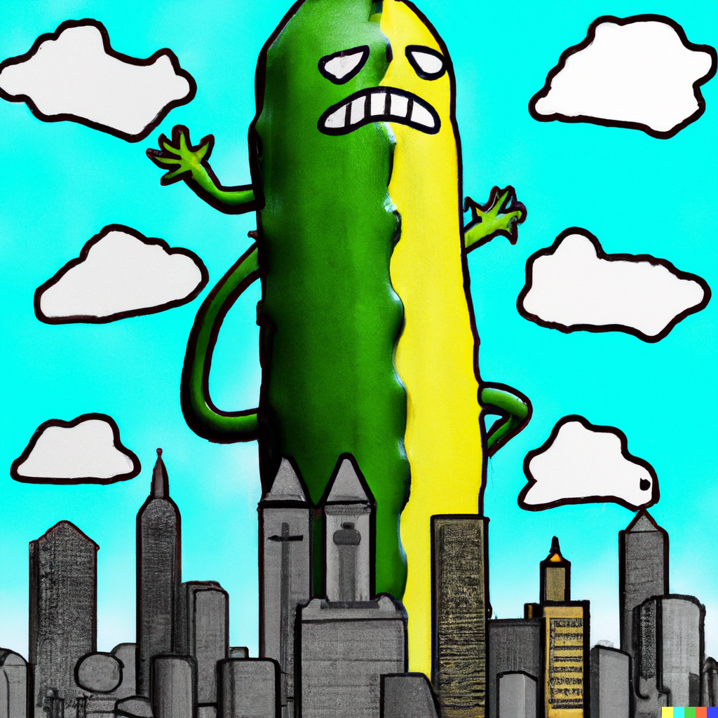 DALL·E 2022-10-19 13.04.41 - Giant pickle monster attacking a city.png