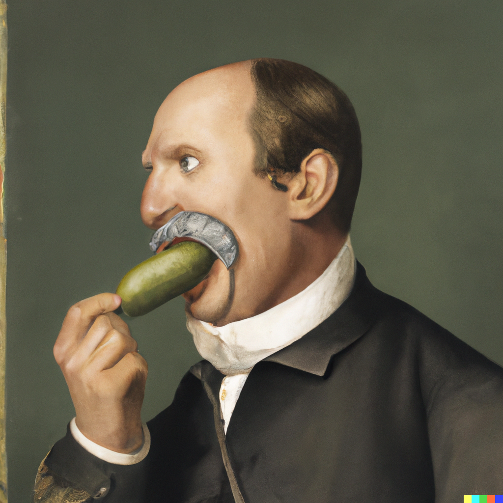 DALL·E 2022-10-19 13.36.54 - Victorian era painting of a man with a big pickle in his mouth.png
