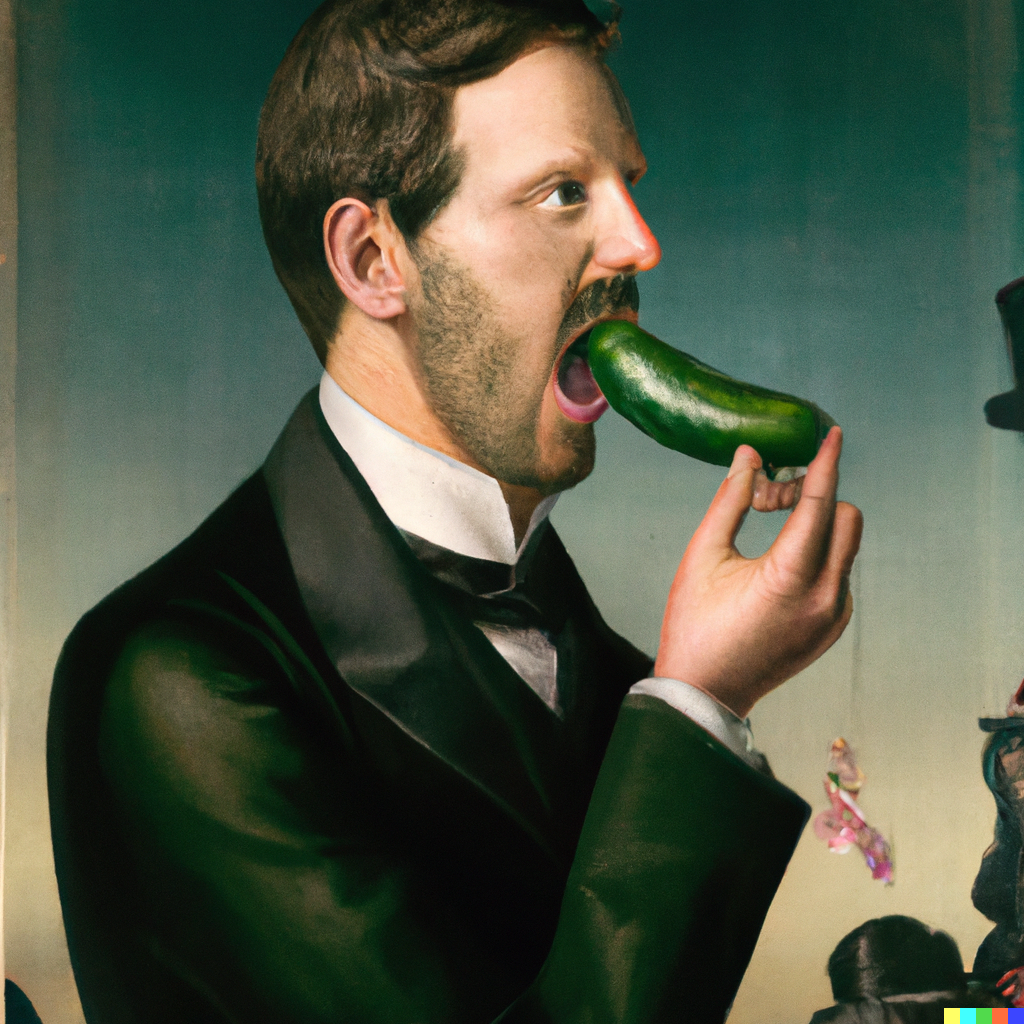 DALL·E 2022-10-19 13.37.00 - Victorian era painting of a man with a big pickle in his mouth.png