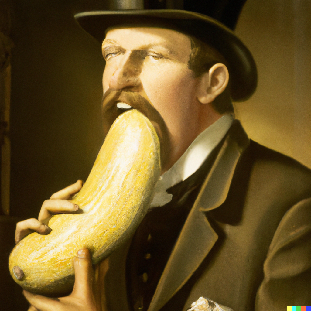 DALL·E 2022-10-19 13.42.54 - Victorian era painting of a man with a big pickle in his mouth.png