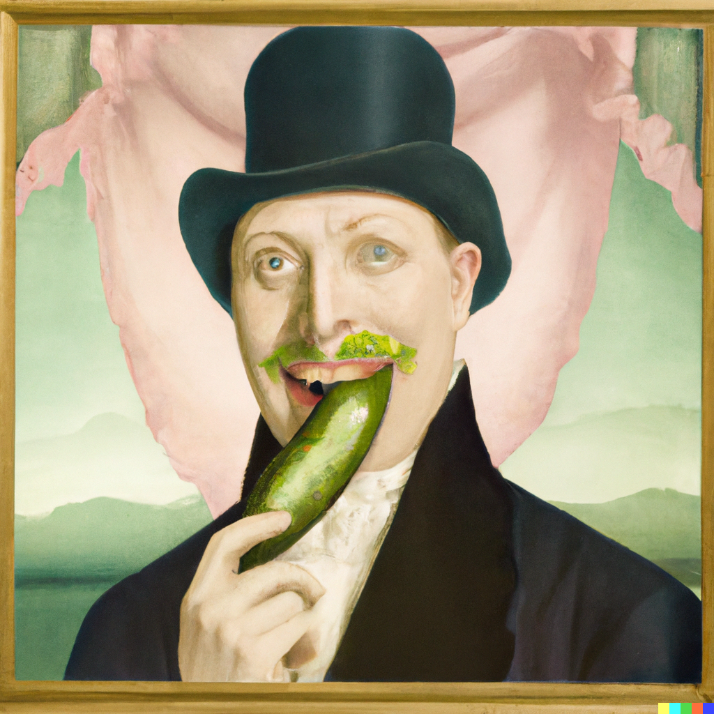 DALL·E 2022-10-19 13.48.11 - Victorian era painting of weirdo with a giant pickle in his mouth.png