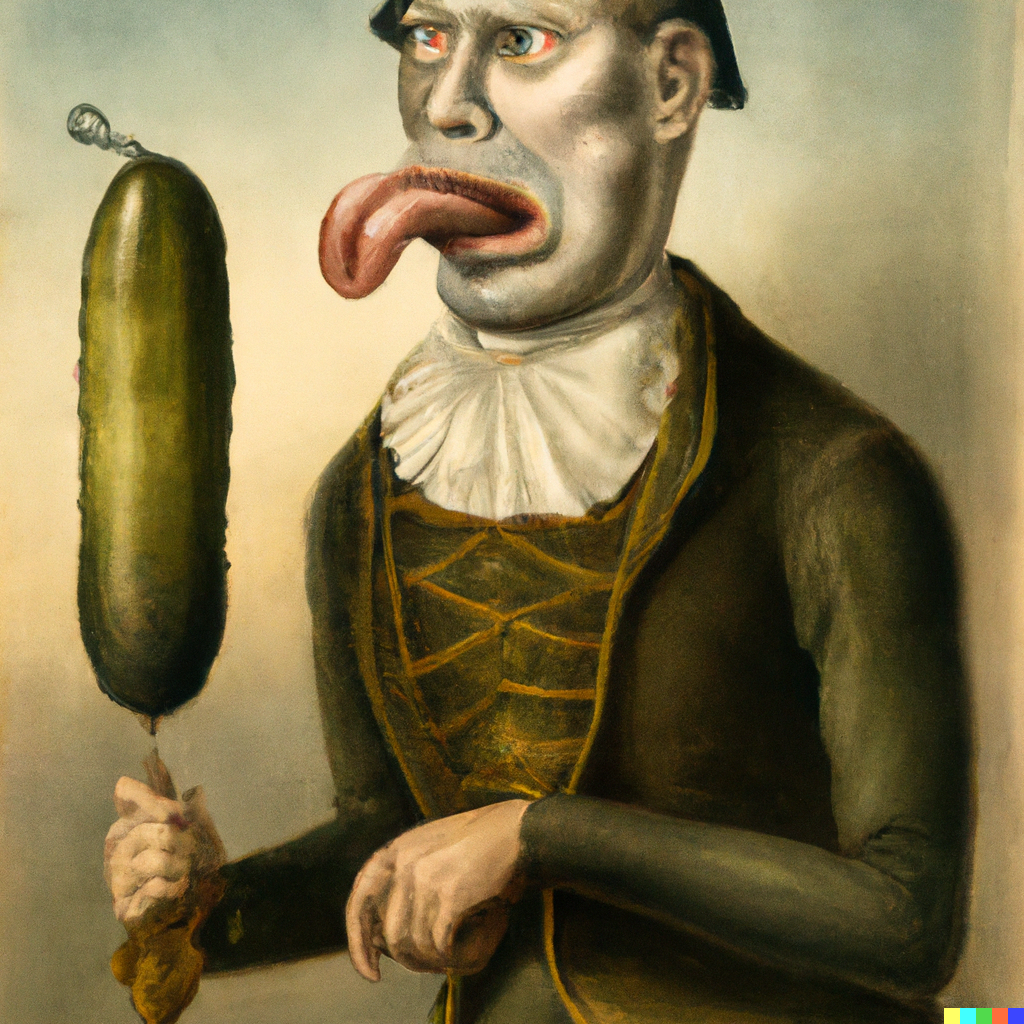 DALL·E 2022-10-19 13.49.29 - Victorian era painting of weirdo with a giant pickle in his mouth.png
