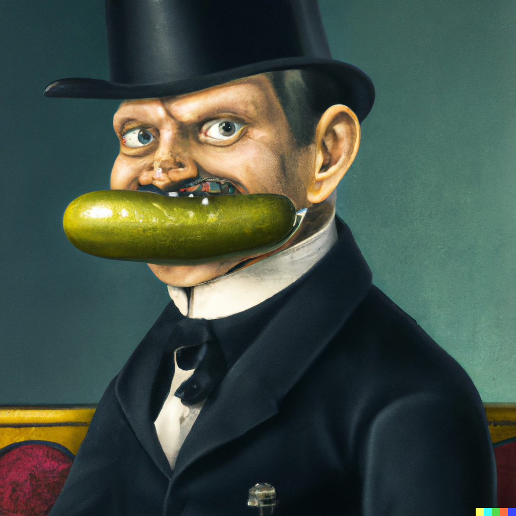 DALL·E 2022-10-19 13.49.36 - Victorian era painting of weirdo with a giant pickle in his mouth.png