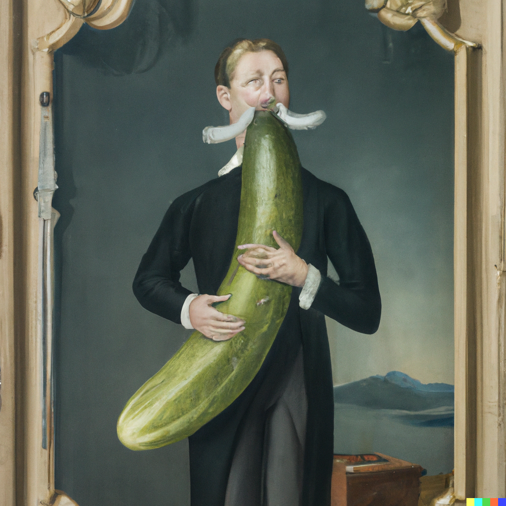 DALL·E 2022-10-19 13.49.46 - Victorian era painting of weirdo with a giant pickle in his mouth.png