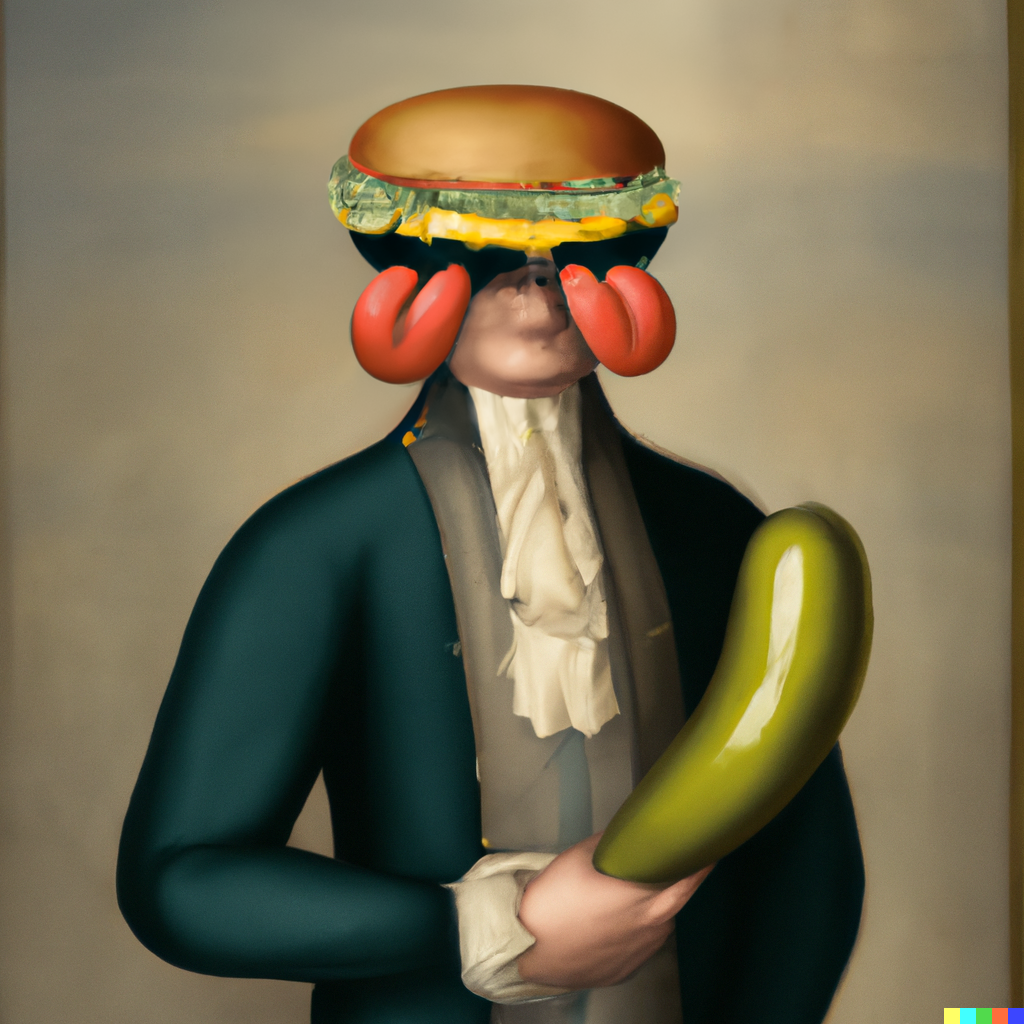 DALL·E 2022-10-19 13.52.51 - Victorian era painting of a man with hamburger head holding a pickle.png