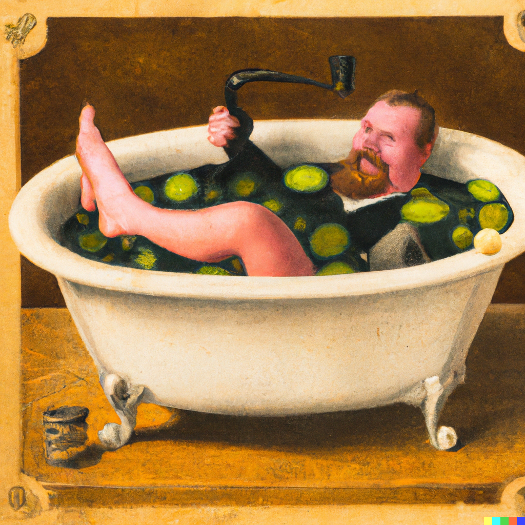 DALL·E 2022-10-19 13.57.02 - Victorian era painting of weirdo in hot tub full of pickles.png