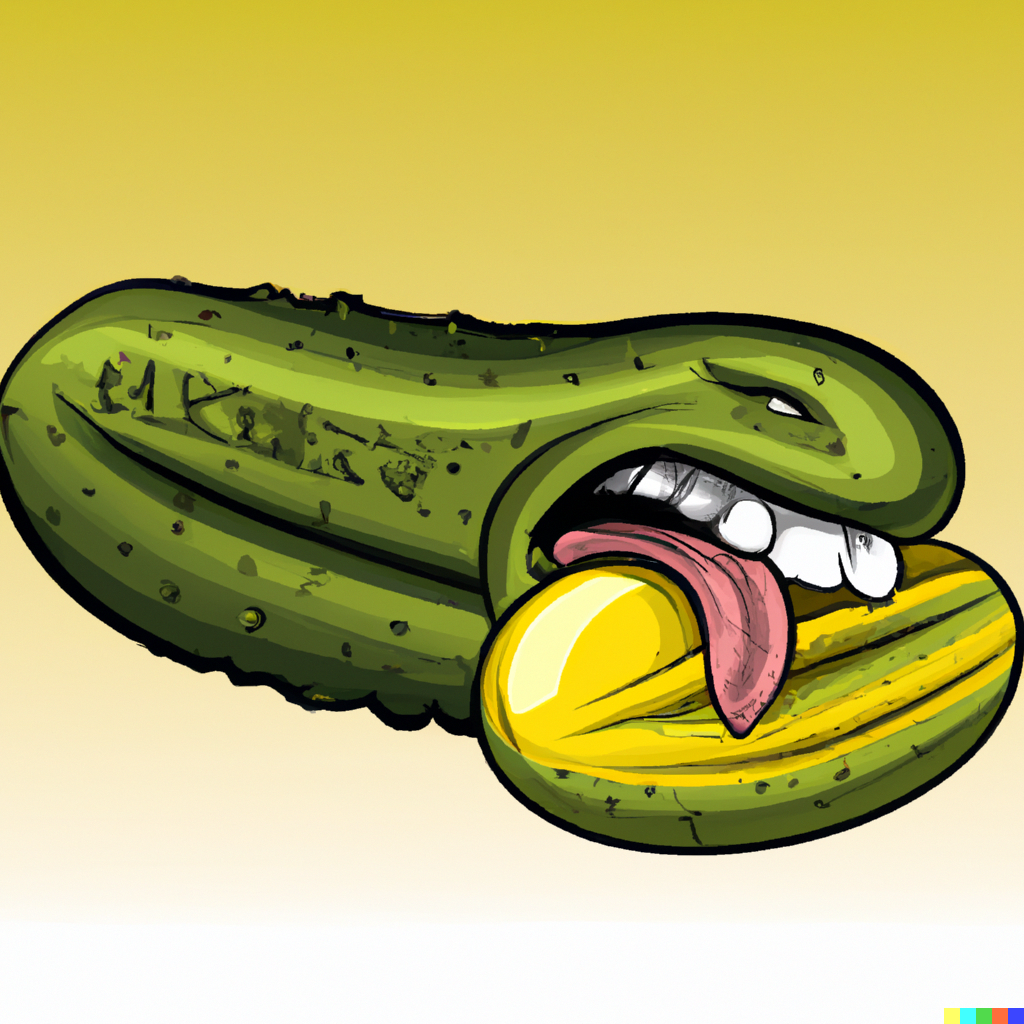 DALL·E 2022-10-19 13.58.38 - Realistic pickle with huge mouth eating another pickle.png