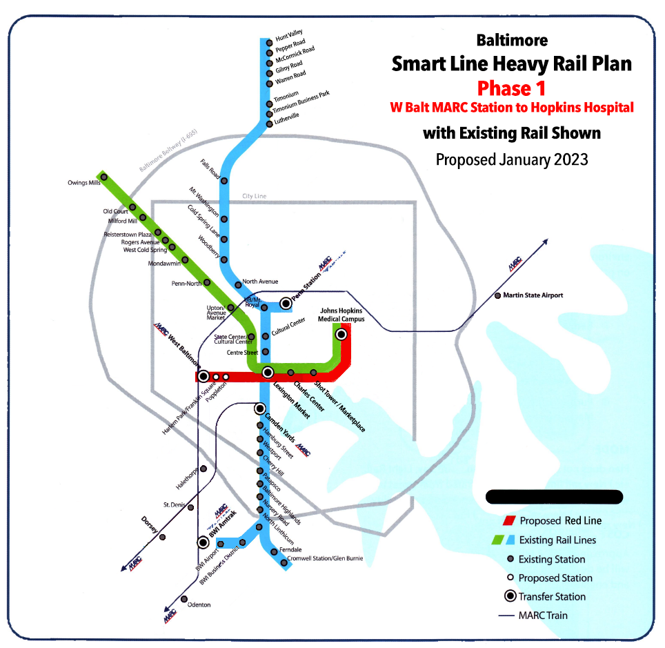 Smart Line Heavy Rail Plan - NEW Phase 1 - W Balt MARC to Lex Mkt - Proposed Jan 2023.png