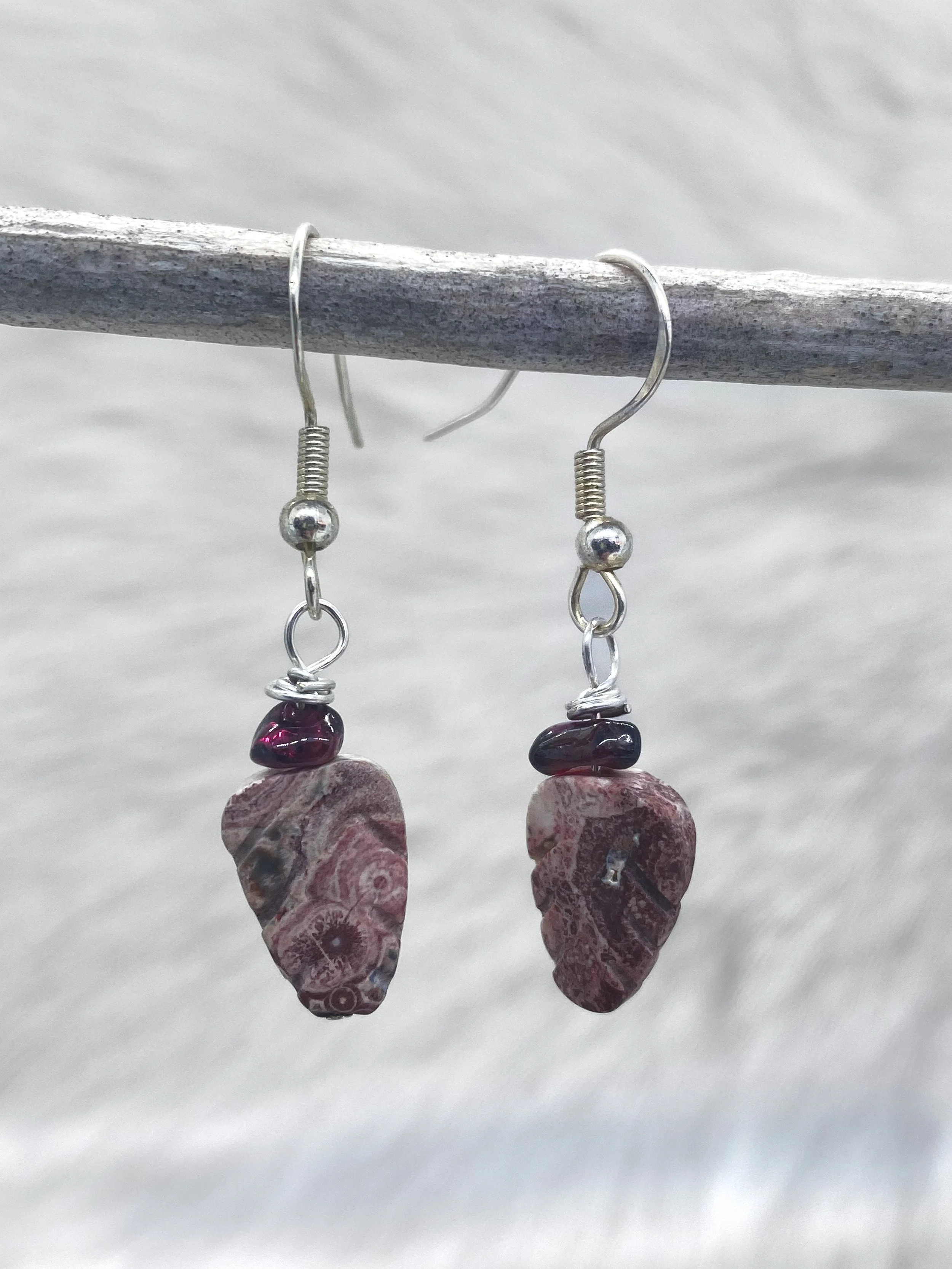Jasper Garnet Leaf Crystal Drop Earrings
