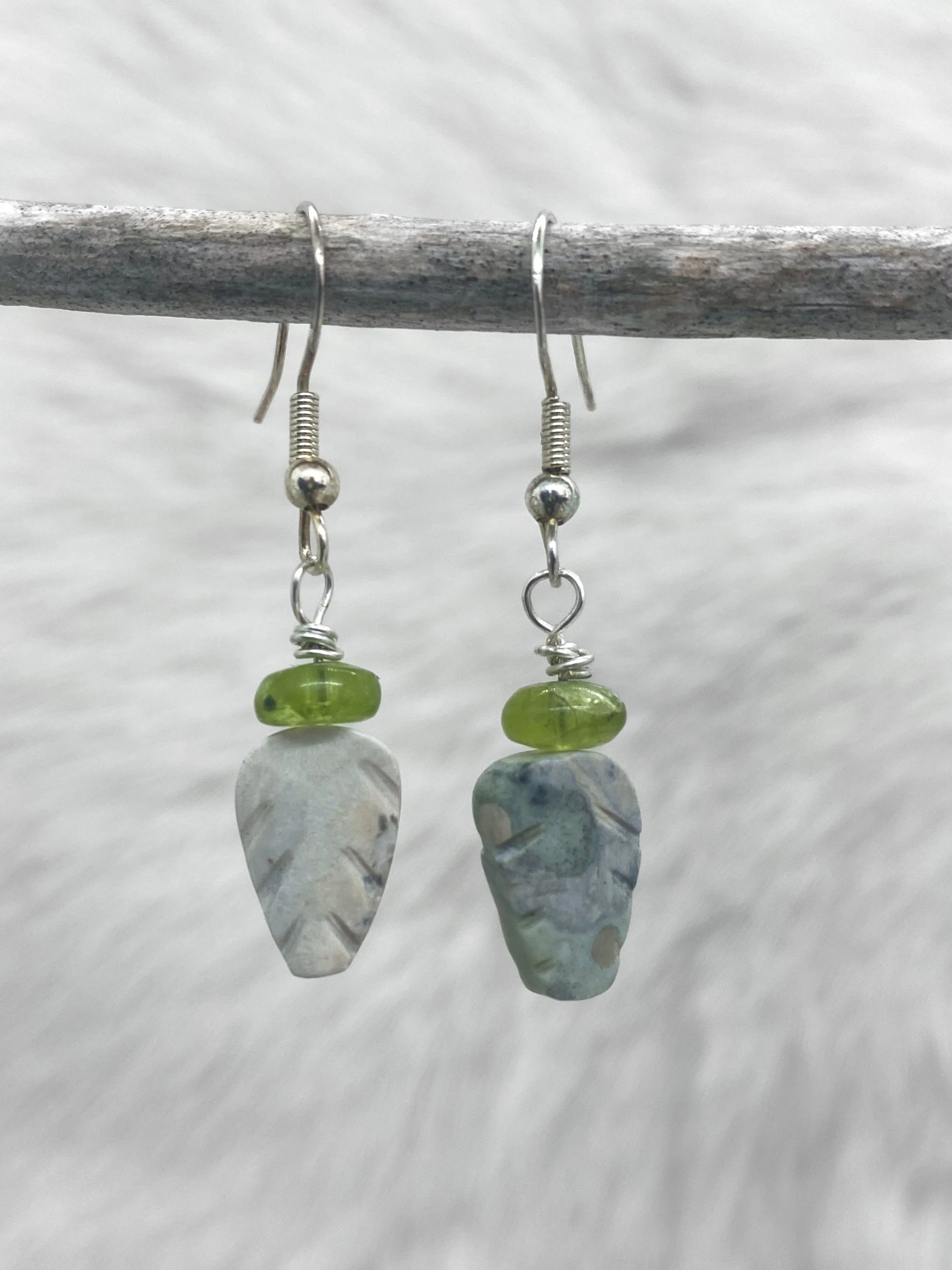 Jasper Peridot Leaf Crystal Drop Earrings