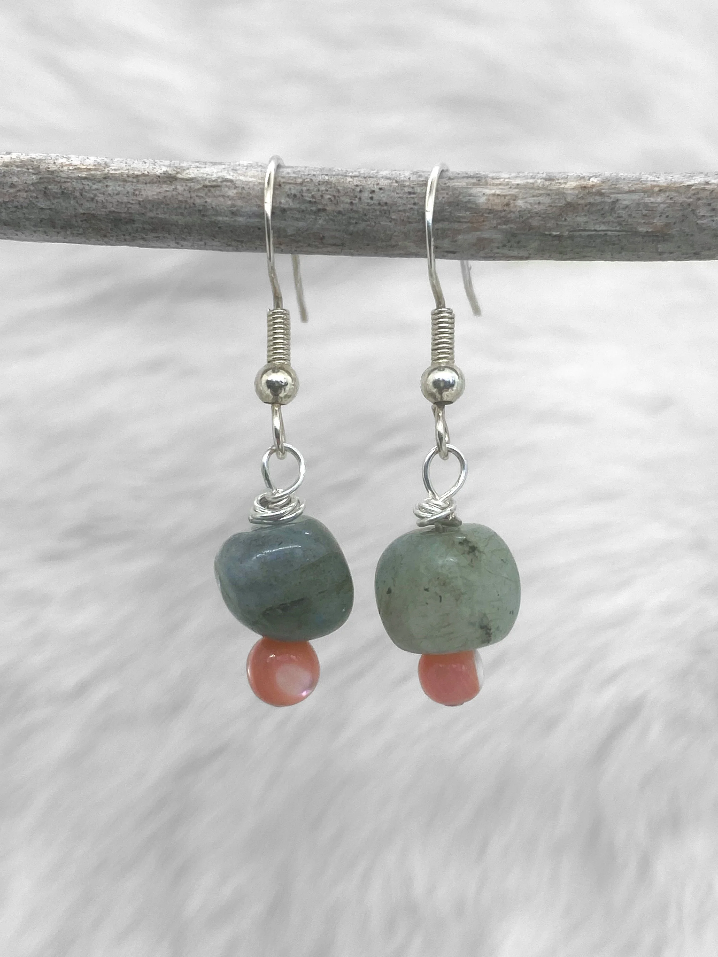 Labradorite Coral Crystal Drop Earrings