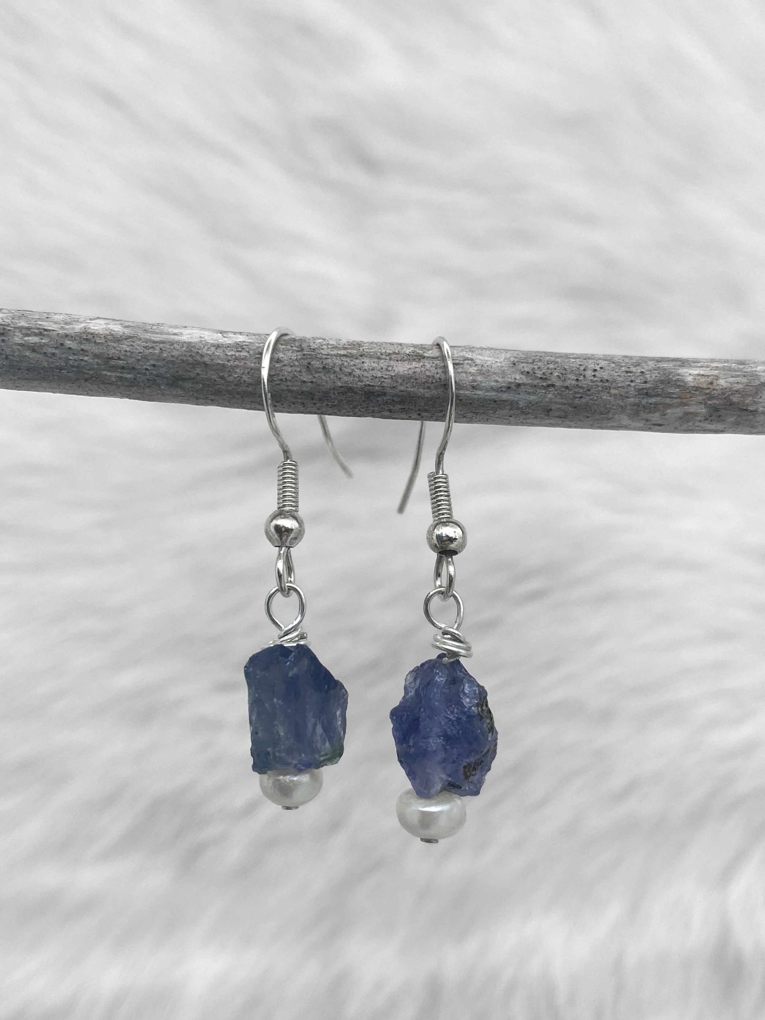 Kyanite Pearl Crystal Drop Earrings