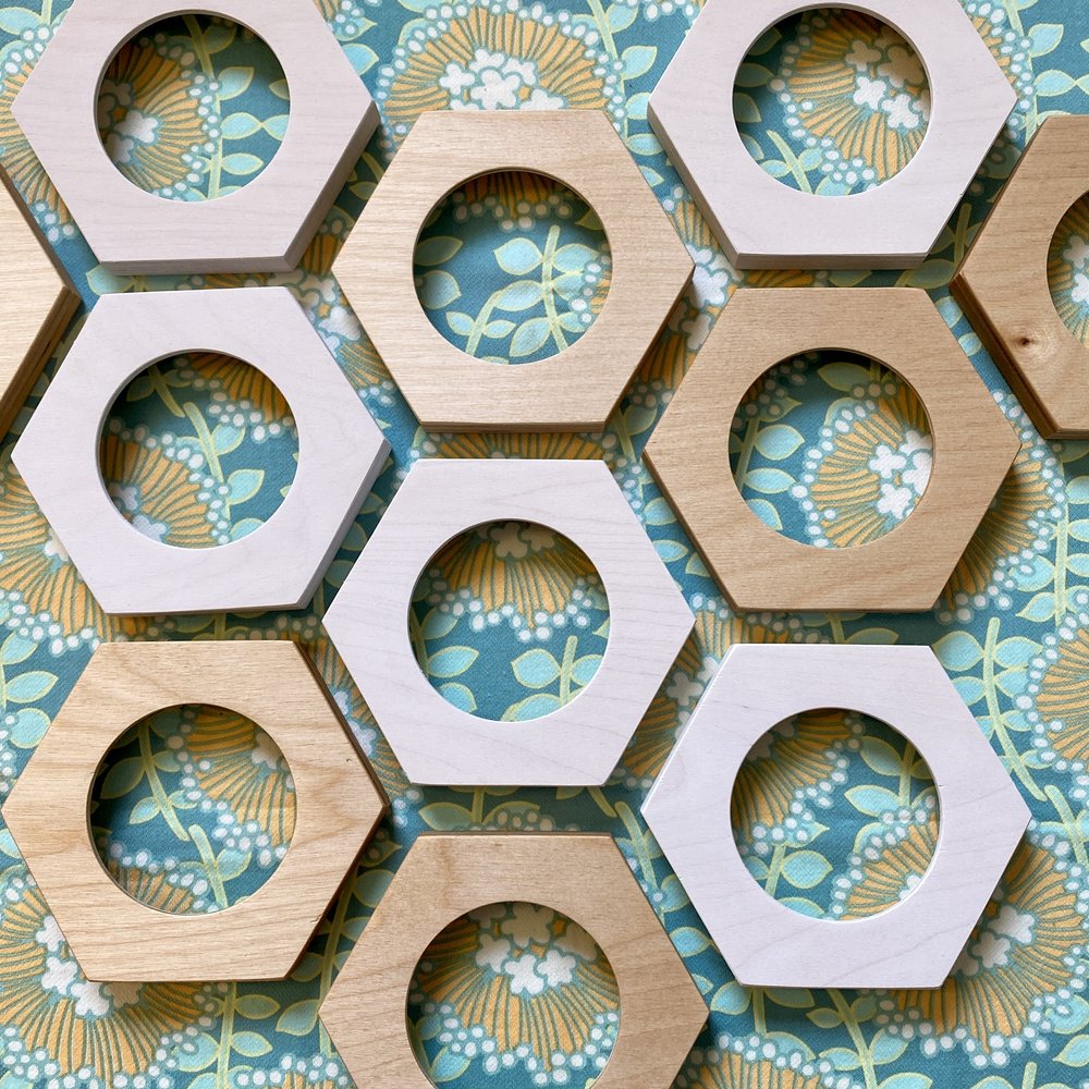 Hexagon Cross Stitch Embroidery Display Frame Geometric Wood