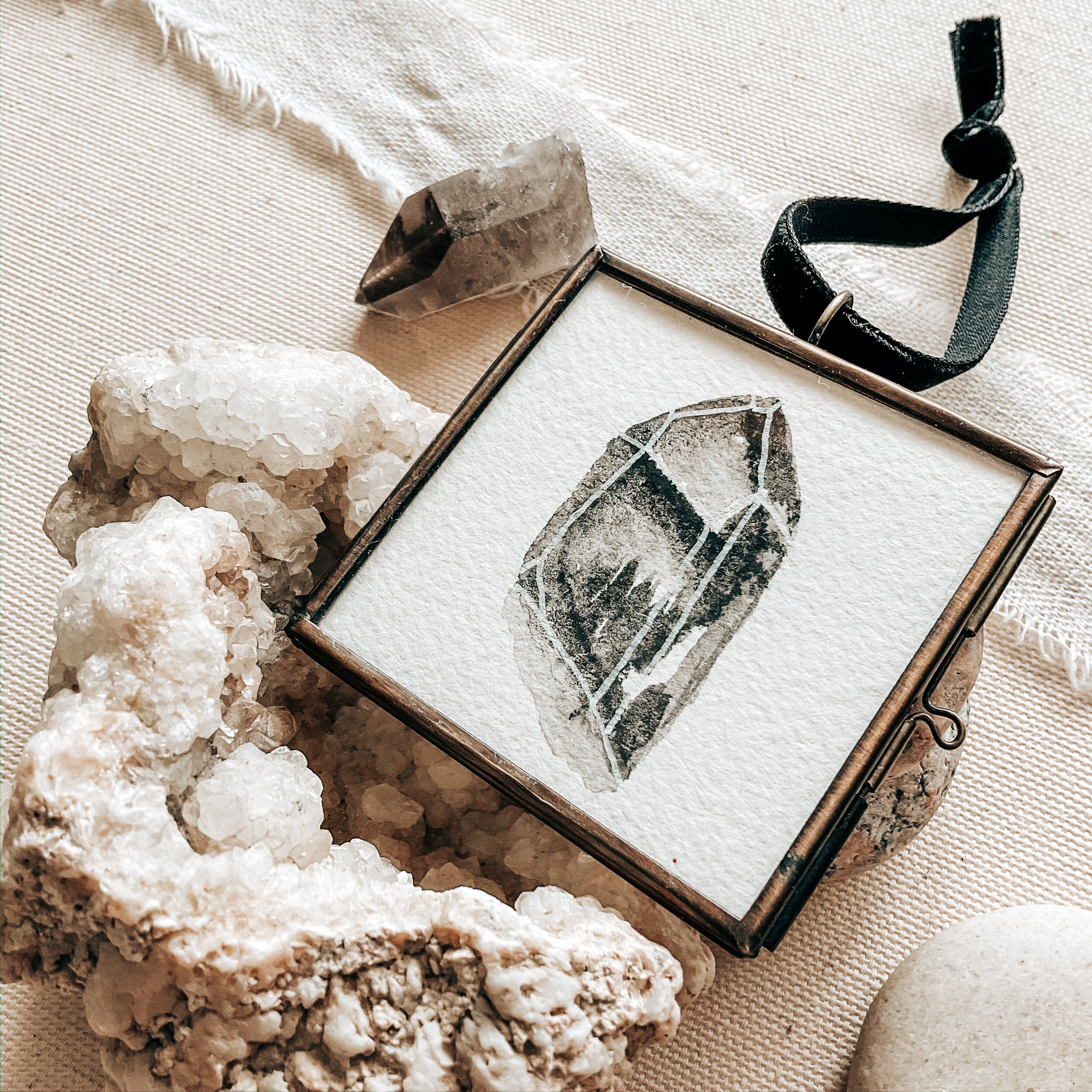 Smoky Quartz Crystal - A Framed Mini Mixed Media Painting
